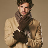 Taylor (marron) - Gants patchwork en peau de mouton pour hommes avec doublure chaude en fourrure de mouton