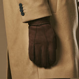 Taylor (marron) - Gants patchwork en peau de mouton pour hommes avec doublure chaude en fourrure de mouton