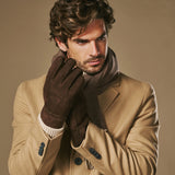 Taylor (marron) - Gants patchwork en peau de mouton pour hommes avec doublure chaude en fourrure de mouton