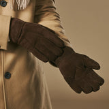 Taylor (marron) - Gants patchwork en peau de mouton pour hommes avec doublure chaude en fourrure de mouton