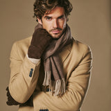 Taylor (marron) - Gants patchwork en peau de mouton pour hommes avec doublure chaude en fourrure de mouton