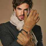 Taylor (camel) - Gants patchwork en peau de mouton pour hommes avec doublure chaude en fourrure de mouton