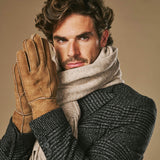 Taylor (camel) - Gants patchwork en peau de mouton pour hommes avec doublure chaude en fourrure de mouton