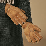 Taylor (camel) - Gants patchwork en peau de mouton pour hommes avec doublure chaude en fourrure de mouton