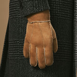 Taylor (camel) - Gants patchwork en peau de mouton pour hommes avec doublure chaude en fourrure de mouton