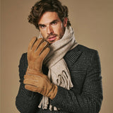 Taylor (camel) - Gants patchwork en peau de mouton pour hommes avec doublure chaude en fourrure de mouton