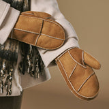 Veronica (camel) - Moufles patchwork pour femmes en peau de mouton doublées de fourrure chaude de mouton