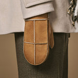 Veronica (camel) - Moufles patchwork pour femmes en peau de mouton doublées de fourrure chaude de mouton