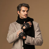 Zane (noir) – Luxueux gants de conduite sans doigts en cuir de cerf américain