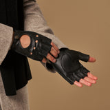 Zane (noir) – Luxueux gants de conduite sans doigts en cuir de cerf américain