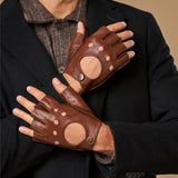 Zane (marron) – luxueux gants de conduite sans doigts en cuir de cerf américain