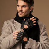 Zane (noir) – Luxueux gants de conduite sans doigts en cuir de cerf américain