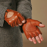 Zane (cognac) – luxueux gants de conduite sans doigts en cuir de cerf américain