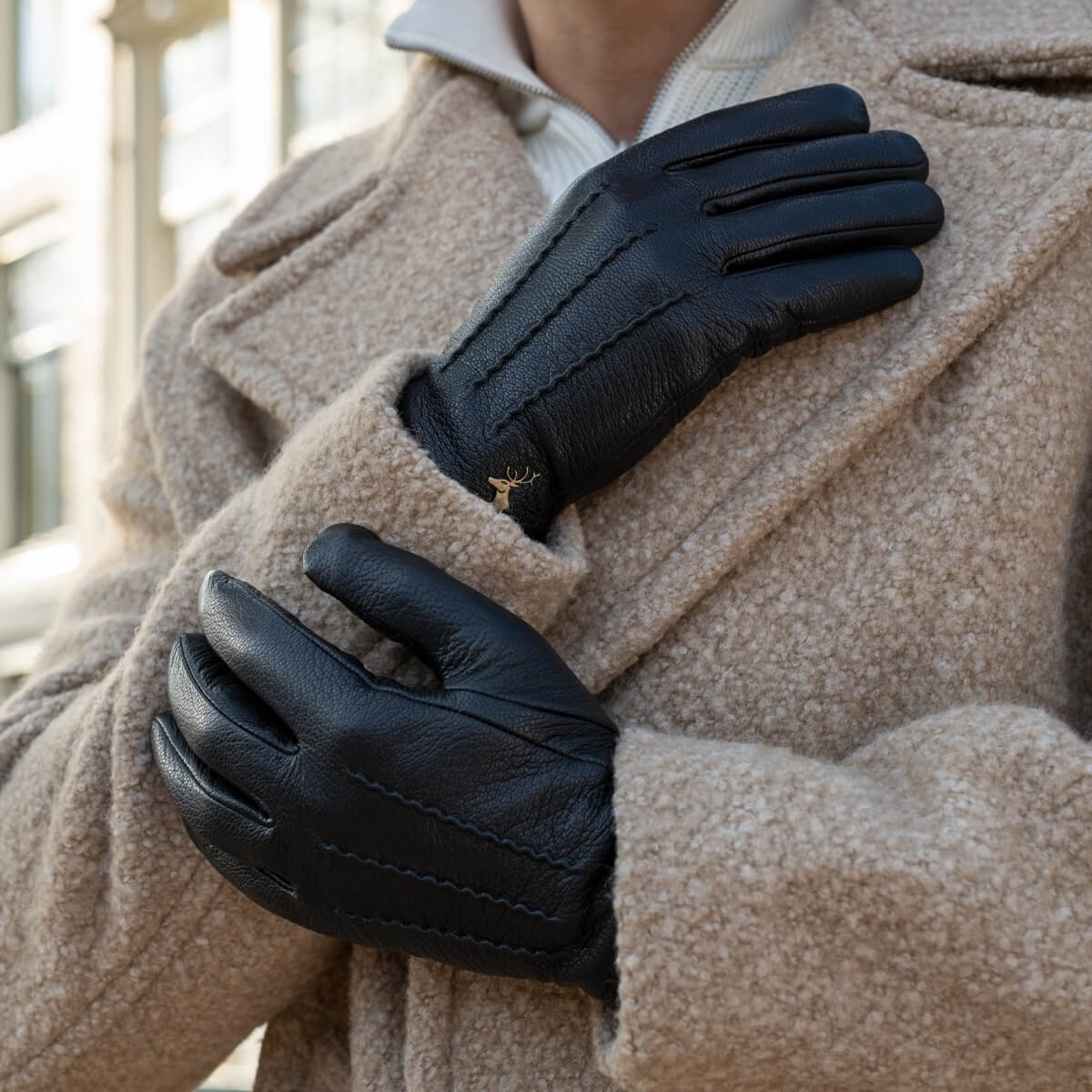 Hunter (noir) - Gants tactiles en cuir de chèvre et doublure en laine d'agneau - Schwartz & von Halen FR - Gants en Cuir - 14