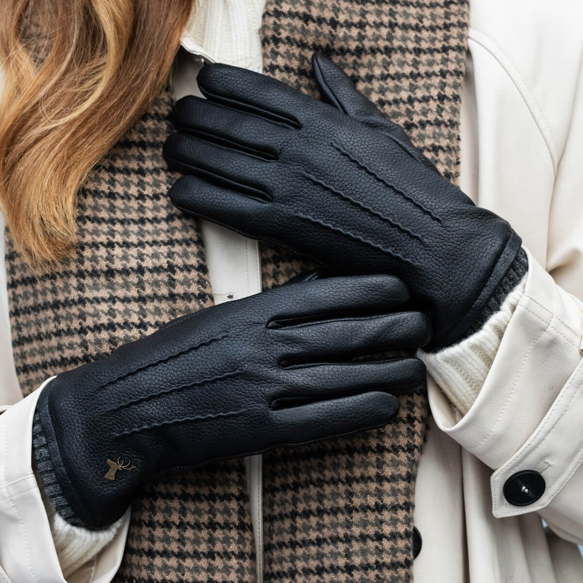 Emily (noir) - Gants en cuir de cerf (American deerskin) et doublure en laine - Schwartz & von Halen FR - Gants en Cuir - 7