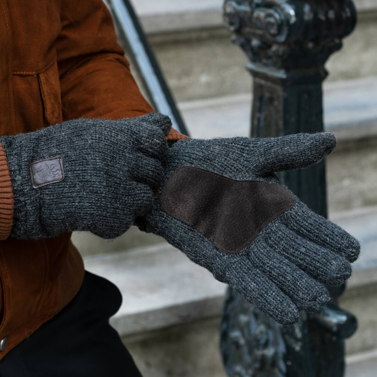 Hudson (gris foncé) - Gants en tricot de laine Shetland et doublure en polaire - Gants en tricot - 6
