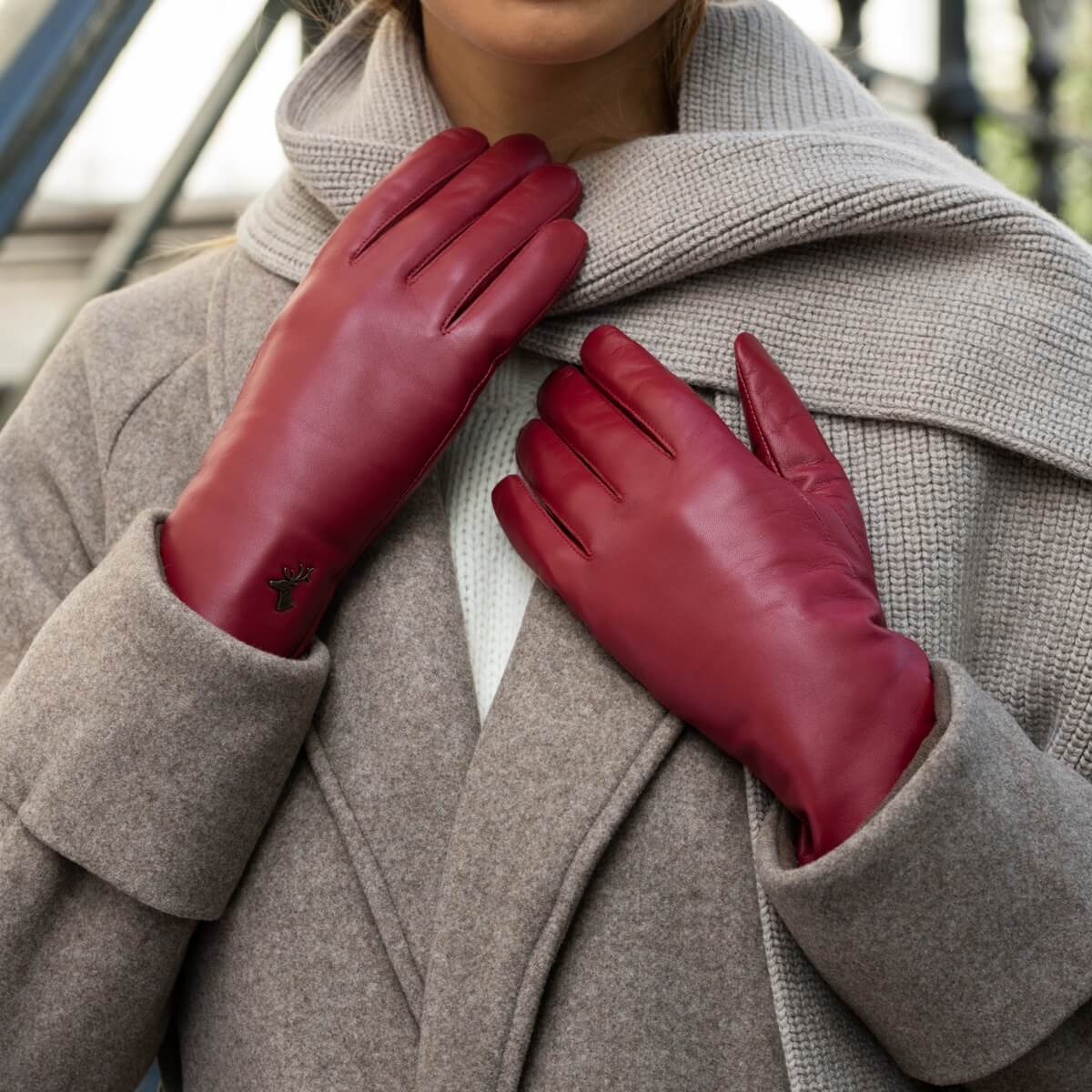 Ivy (rouge) - Gants tactiles en cuir de mouton et doublure en laine/cachemire - Schwartz & von Halen FR - Gants en Cuir - 8