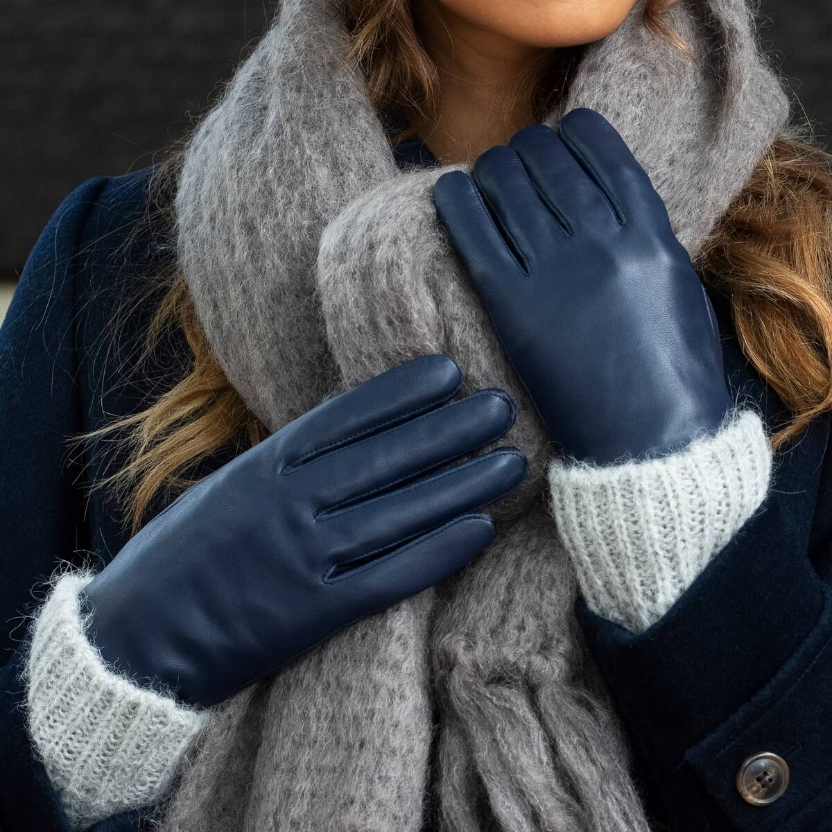 Ivy (bleu) - Gants tactiles en cuir de mouton et doublure en laine/cachemire - Schwartz & von Halen FR - Gants en Cuir - 9