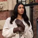 Alessandra (marron) - Gants tactiles en cuir de chèvre et doublure en laine d'agneau - Schwartz & von Halen FR - Gants en Cuir - 10
