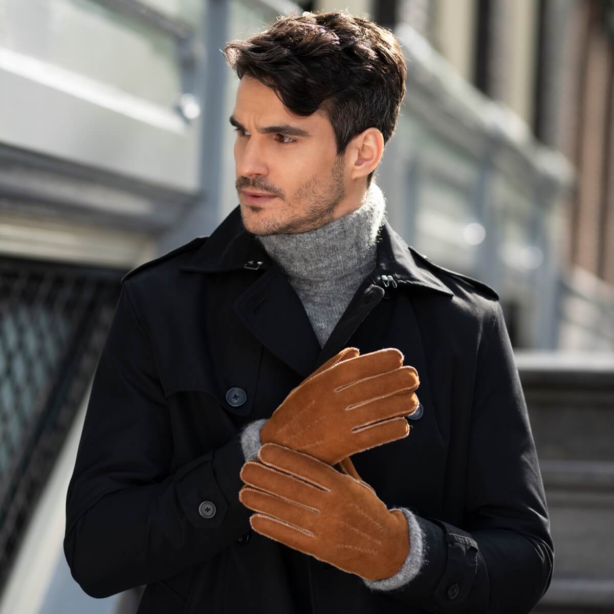 Clooney (cognac) - Gants en daim et doublure luxueuse en peau de mouton - Schwartz & von Halen FR - Gants en Cuir - 8