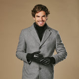 Alexander (noir) - Gants pour hommes en cuir d'agneau doublés de fourrure de lapin luxueuse et fonction tactile
