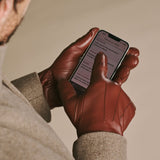 Alexander (marron) - Gants pour hommes en cuir d'agneau doublés de fourrure de lapin luxueuse et fonction tactile