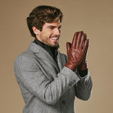 Alexander (marron) - Gants pour hommes en cuir d'agneau doublés de fourrure de lapin luxueuse et fonction tactile