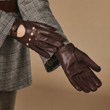 Alexis (marron foncé) - Gants tactiles de conduite classiques en cuir d'agneau