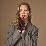 Alexis (marron foncé) - Gants tactiles de conduite classiques en cuir d'agneau