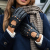 Alexis (noir) - Gants tactiles de conduite classiques en cuir d'agneau