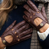 Alexis (marron) - Gants tactiles de conduite classiques en cuir d'agneau