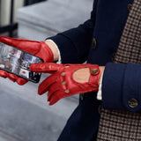 Alexis (rouge) - Gants tactiles de conduite classiques en cuir d'agneau