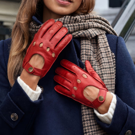 Alexis (rouge) - Gants tactiles de conduite classiques en cuir d'agneau