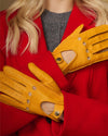 Alexis (jaune) - Gants de conduite classiques en cuir d’agneau pour femme avec fonction tactile