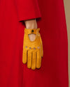 Alexis (jaune) - Gants de conduite classiques en cuir d’agneau pour femme avec fonction tactile
