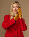 Alexis (jaune) - Gants de conduite classiques en cuir d’agneau pour femme avec fonction tactile