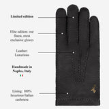 Benedict (noir) - Gants exclusifs pour hommes en cuir de pécari, doublés de cachemire