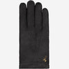 Dark leather men’s glove palm with stitched seams and small gold-tone logo on wrist