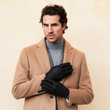 Benedict (noir) - Gants exclusifs pour hommes en cuir de pécari, doublés de cachemire