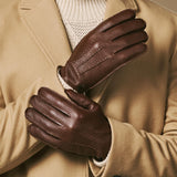 Charles (marron) – Luxueux gants en cuir de cerf américain doublés de cachemire chaud