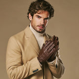 Charles (marron) – Luxueux gants en cuir de cerf américain doublés de cachemire chaud