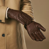 Charles (marron) – Luxueux gants en cuir de cerf américain doublés de cachemire chaud
