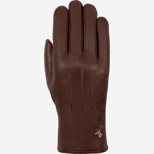 Hunter (marron) - Gants tactiles en cuir de chèvre et doublure en laine d'agneau