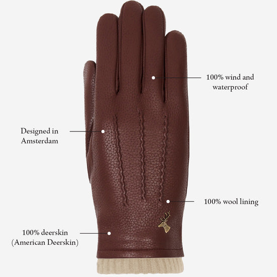 Emily (brown) – deerskin (American deerskin) leather gloves with warm wool lining - Schwartz & von Halen - US - 9