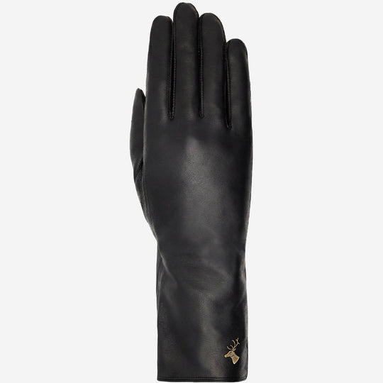 Emma (noir) - Gants extra-longs en cuir de mouton avec doublure luxueuse en cachemire et fonction tactile