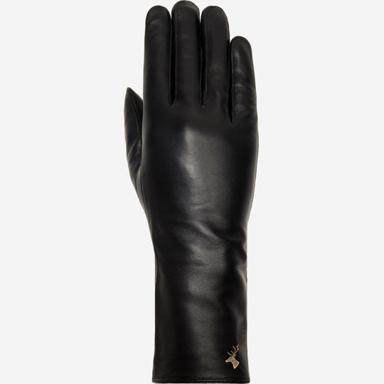 Emma (noir) - Gants extra-longs en cuir de mouton avec doublure luxueuse en cachemire et fonction tactile