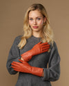 Emma (orange) - Extra-long sheepskin leather gloves with luxurious cashmere lining & touchscreen feature