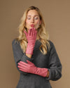 Emma (pink) - Extra-long sheepskin leather gloves with luxurious cashmere lining & touchscreen feature