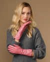 Emma (pink) - Extra-long sheepskin leather gloves with luxurious cashmere lining & touchscreen feature