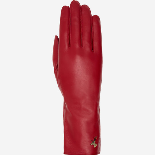 Emma (rouge) - Gants extra-longs en cuir de mouton avec doublure luxueuse en cachemire et fonction tactile